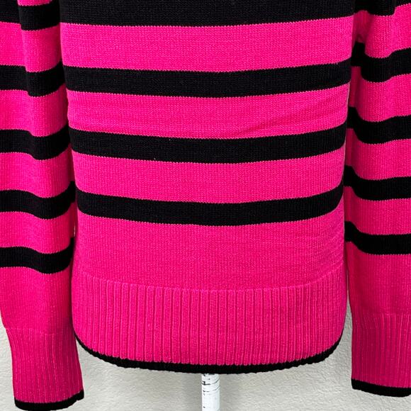 Elie Tahari Deep Fuchsia Pink & Black Stripe Mock Neck Sweater NWT Large - Picture 9 of 12